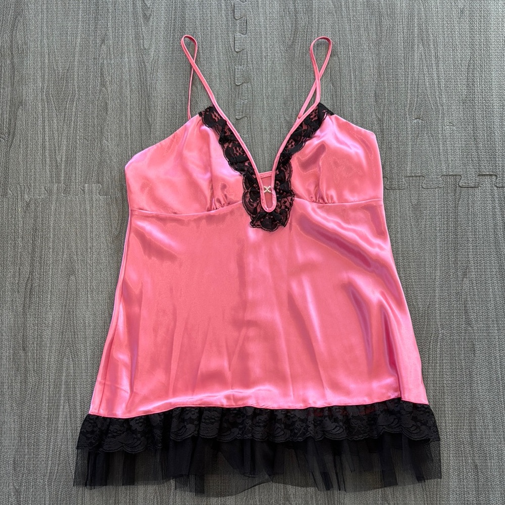 Flora Pink & Black Silky Babydoll - Women’s Size L